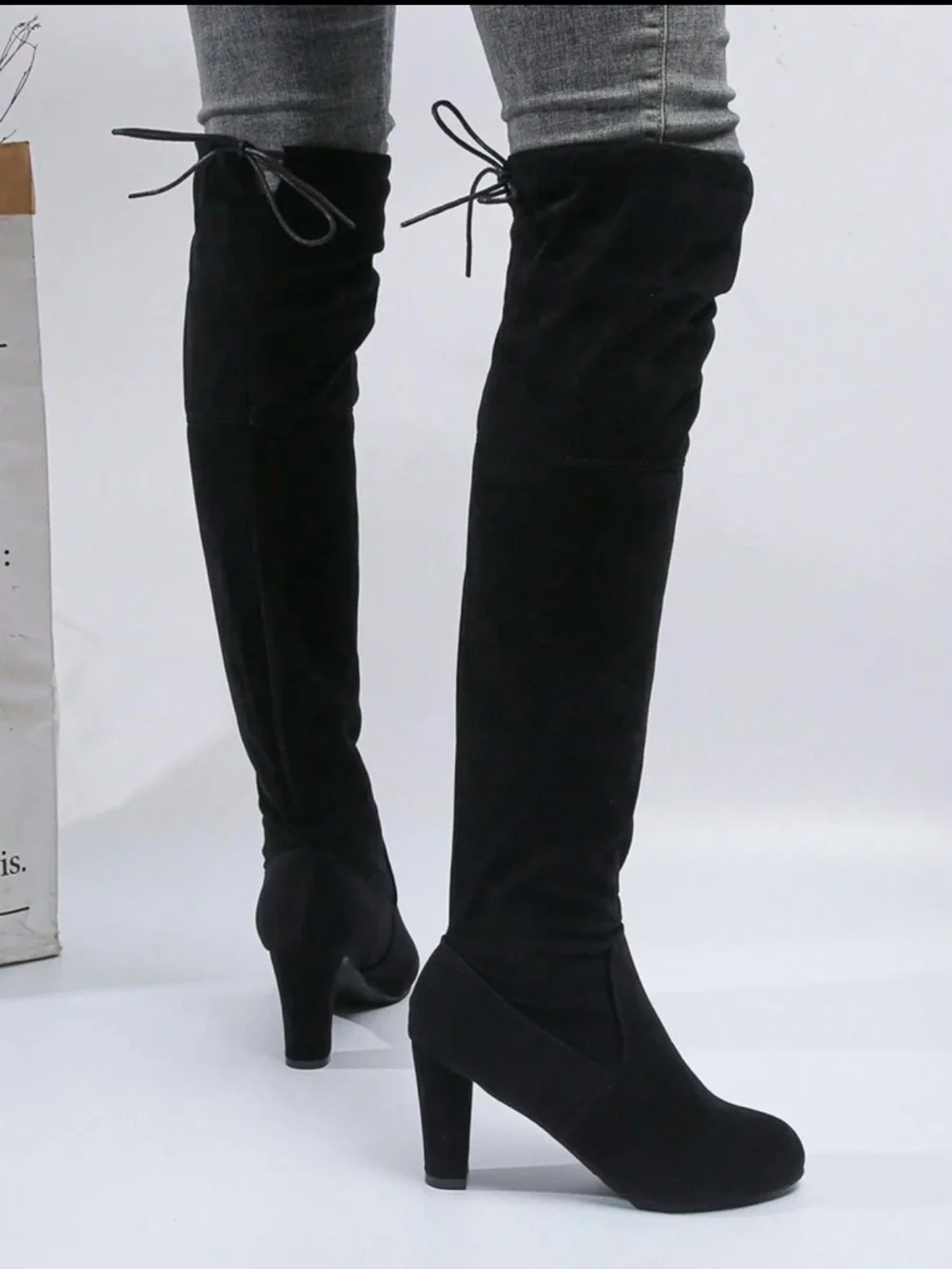 Over-the-Knee Black Suede Block Heel Boots